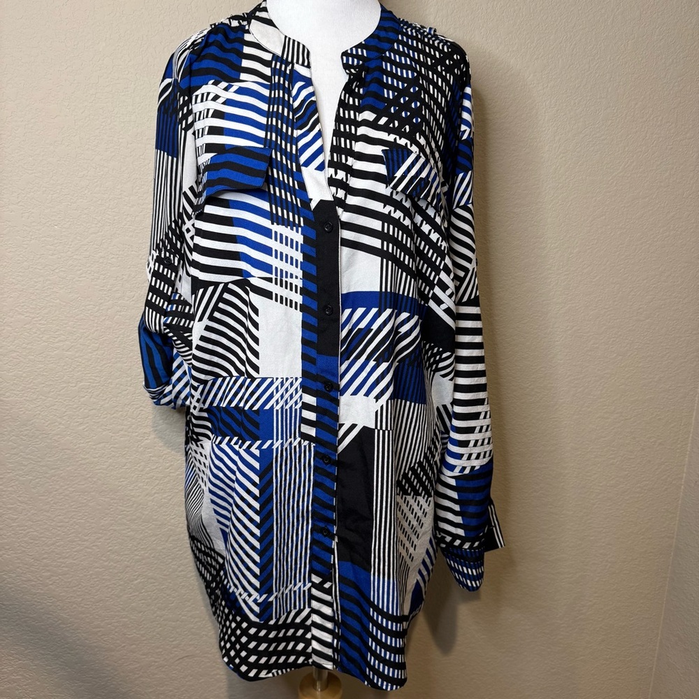 Chic Blue and Black Patterned Blouse Calvin Klien 1X